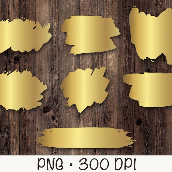 Gold Brush Strokes Clipart, Gold Brush Strokes PNG, Gold Metallic Elements, Gold Logo, Instant Digital Download