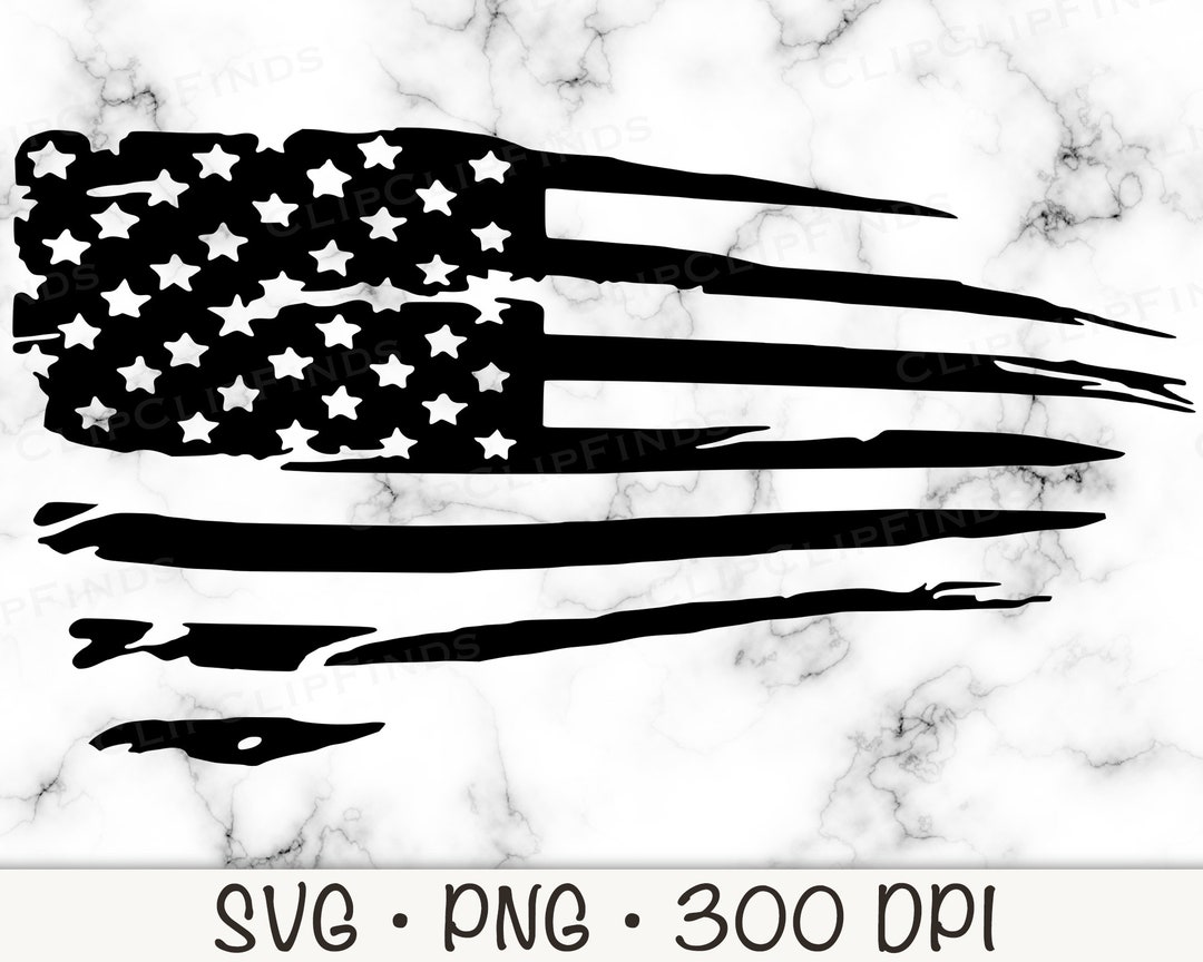 ダメージ加工されたアメリカ国旗 SVG：白黒ベクター（デジタル