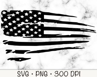 Distressed Black and White American Flag SVG Vector Cut File,  PNG Transparent Background, Sublimation, Instant Digital Download