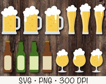 Imágenes prediseñadas de cerveza: jarras, vasos y botellas - SVG, PNG (descarga digital)