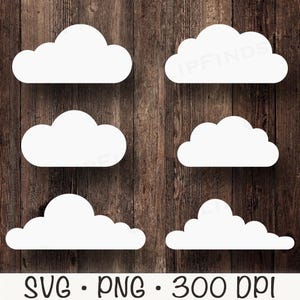 Nubes SVG, Nubes PNG, Nubes Clipart, Nubes de juguete, Nubes esponjosas, Nubes lindas, Nubes blancas, Decoración de pared SVG, Descarga digital