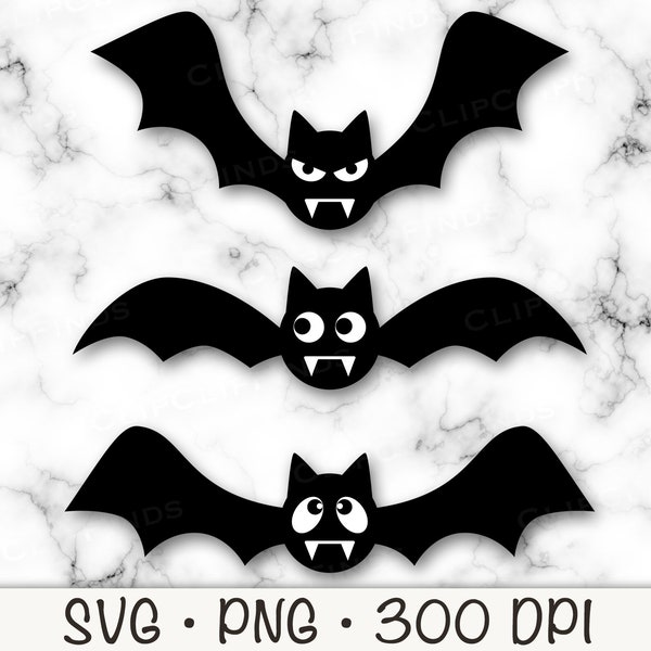 Flying Bats, Cute Bats, Bats with Faces, Bats with Fangs, Goggly Eyes, Grumpy Bat, SVG, PNG, Clip Art, Instant Digital Download