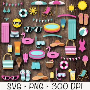 Pool-Party Clipart, Pool PNG, Pool SVG, Sommer, Flamingo, Floaties, Flamingo, Sonnenschein, Sonnenbrille, Wasserball, niedlich, digitaler Download