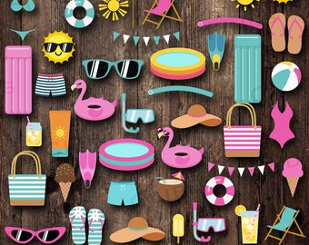Pool Party Clipart, Pool PNG, Pool SVG, Summer, Flamingo, Floaties, Flamingo, Sunshine, Sunglasses, Beach Ball, Cute, Digital Download