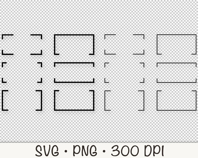May include: A set of nine black square frames, some with a single line, some with two lines, and some with three lines. The frames are arranged in three rows of three. The frames are on a transparent background.