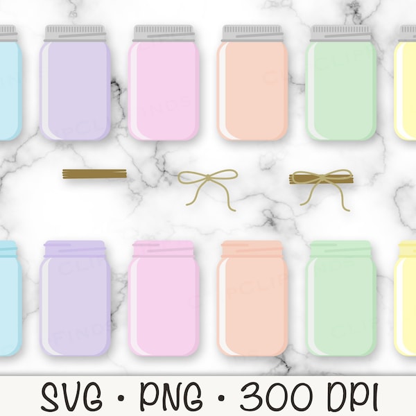 Pastel Colored Jars SVG, Jars PNG, Easter Jars, Jar Clipart, Instant Digital Download