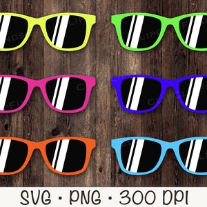Néon lumineux coloré lunettes de soleil SVG, PNG, Clipart, années 80, 90, rétro, lunettes de vacances d'été, lunettes cool, téléchargement immédiat