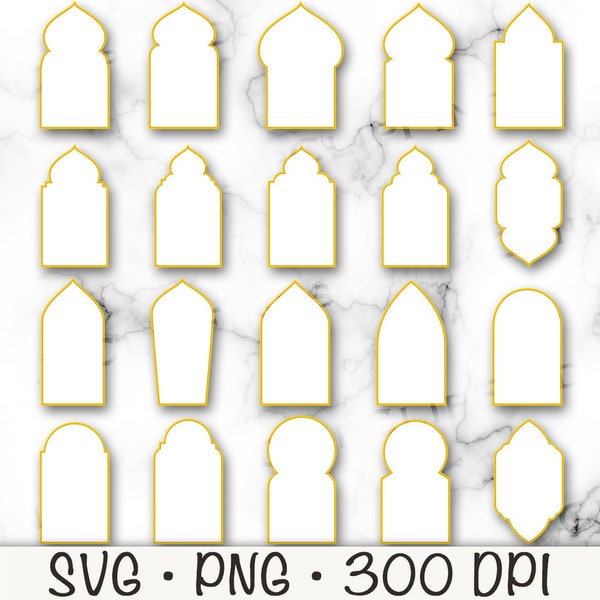 Mediterranean Border Frames SVG, Arabic Frames, Moroccan Frames, Islamic Frame Borders, Muslim Shapes PNG, Card Elements, Digital Download