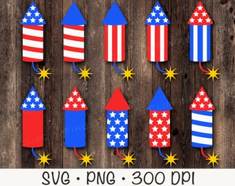 Pétards, drapeau américain patriotique, 4 juillet, SVG, PNG, téléchargement numérique instantané