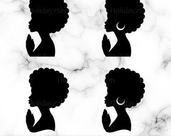 Donna nera in preghiera SVG, ragazza afroamericana con le mani in preghiera PNG, regina afro, fede, donna di Dio, vettoriale, design per maglietta, file digitale, regalo
