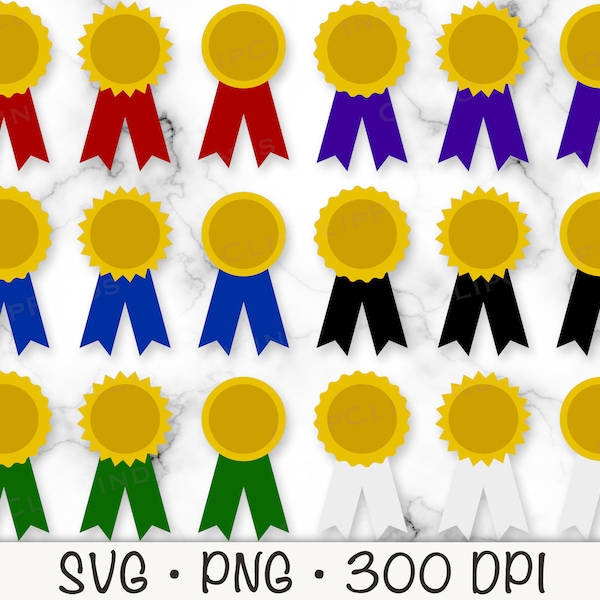 Award Ribbon Medal SVG, First Place, Award PNG, Gold Medal PNG, Blue, Red, Green, Black, White, Purple, Instant Digital Download