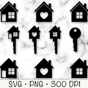Casa SVG, Ícone de casa, Chave da casa, Nova casa, Imóveis, Inauguração de casa, Casa fofa com coração, PNG, Sublimação, Download digital instantâneo