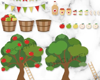 Clipart raccolta mele, PNG frutteto di mele, albero di mele, torta di mele, mela morsicata, mela verde, mela rossa, mela gialla, sidro di mele, salsa di mele