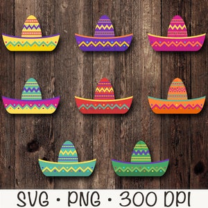 Mexikansk Sombrero SVG, Mexikansk Sombrero Clipart, Sombrero Bundle, Cinco De Mayo PNG, Fiesta, Digital nedladdning bild 3