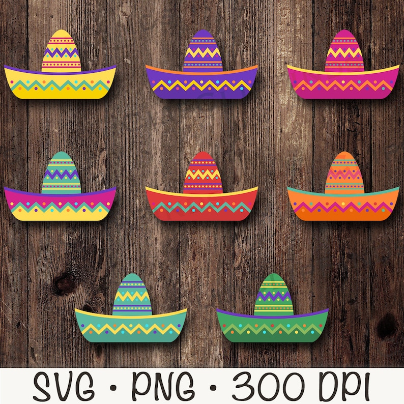 Mexikansk Sombrero SVG, Mexikansk Sombrero Clipart, Sombrero Bundle, Cinco De Mayo PNG, Fiesta, Digital nedladdning bild 3