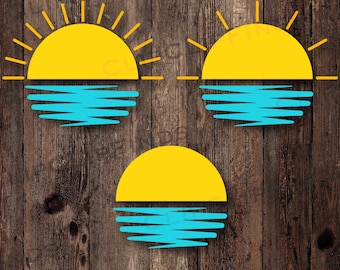 Sunset SVG, Sunrise PNG, Minimalist Sunset Clipart, Waves, Ocean, Retro Sunset, Digital Download