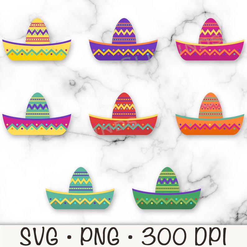 Mexikansk Sombrero SVG, Mexikansk Sombrero Clipart, Sombrero Bundle, Cinco De Mayo PNG, Fiesta, Digital nedladdning bild 2