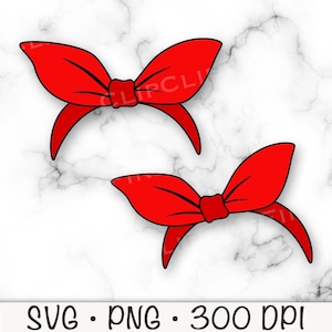 Peut inclure: Deux bandeaux rouges avec un contour noir sont présentés sur un fond de marbre blanc. Les bandeaux ont la forme d'un nœud. Le bas de l'image contient le texte "SVG • PNG • 300 DPI".