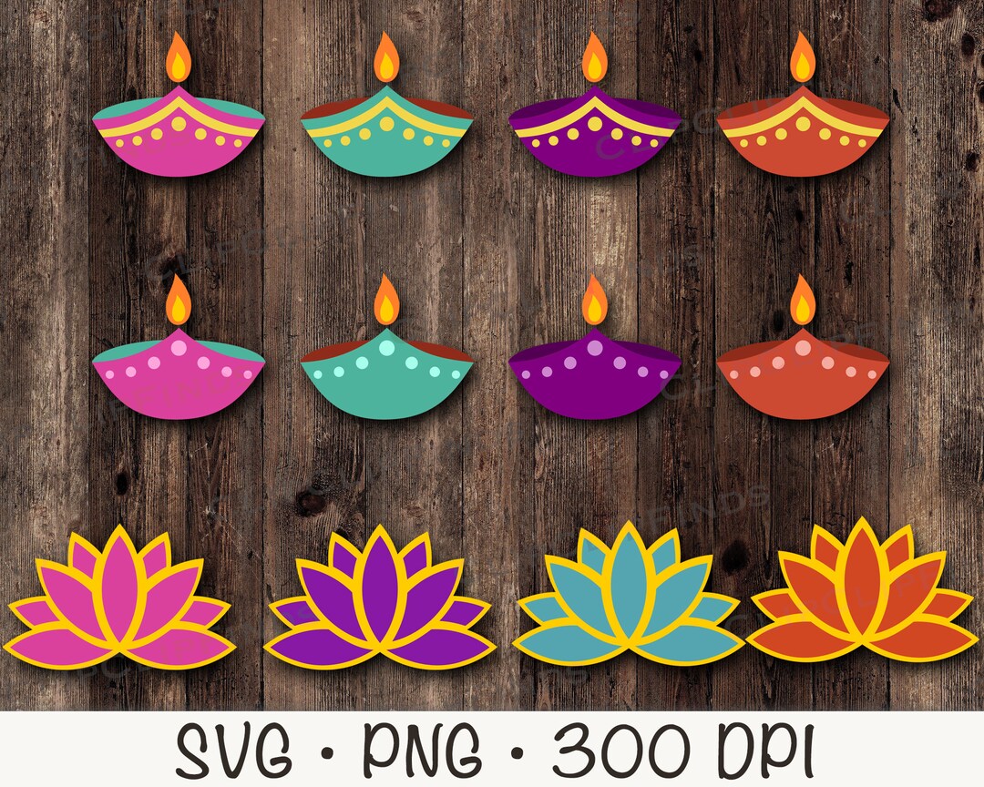 Diwali Clipart, Diya and Lotus Flower, Diwali Graphics Bundle Pack, SVG,  PNG, Instant Digital Download - Etsy