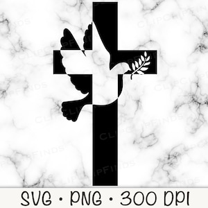 Croce con ramo di colomba volante, simbolo della colomba della pace, battesimo, prima comunione, download digitale istantaneo SVG PNG