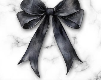 Lazo de acuarela negro PNG, lazo negro, cinta para el cabello de acuarela negra, clipart, caprichoso, doble bucle, sublimación, tarjeta, archivo digital
