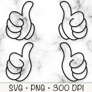 Könnte beinhalten: Vier schwarz-weiße Umrisszeichnungen von Daumen-hoch-Gesten. Die Daumen zeigen nach oben und die Finger sind um den Daumen gekrümmt.