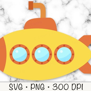 Submarino SVG, Submarino Bonito, Submarino Infantil, Vida Marinha, Clipart de Submarino, Download Digital Instantâneo