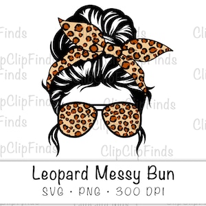 Leopard Messy Bun Aviator Sunglasses Mom Life Arquivo vetorial SVG e fundo transparente PNG download instantâneo