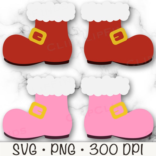 Pink Santa Claus Boots, Red Santa Boots with Buckle, St. Nick Boots, SVG, PNG, Sublimation, Clip Art, Instant Digital Download
