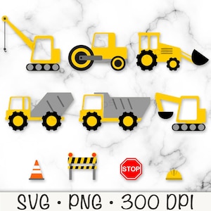 Bouwvrachtwagens SVG, bouwvrachtwagens clipart, bouwvrachtwagens png, gebundeld, gelaagd, graafmachine, kiepwagen, digitaal downloadbestand