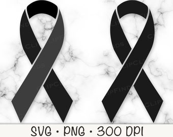 Black Awareness Ribbon, SVG Vector Cut File, PNG Transparent Background, Clip Art, Instant Digital Download