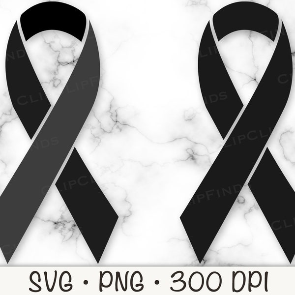 Black Awareness Ribbon, SVG Vector Cut File, PNG Transparent Background, Clip Art, Instant Digital Download