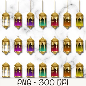 Lanternes suspendues du Ramadan, lanternes islamiques, lanternes marocaines, lanternes arabes PNG, lanternes dorées, téléchargement numérique
