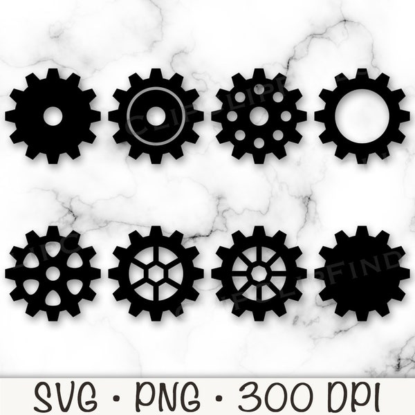 Cog Bundle Pack SVG, Gear Cog PNG, Mechanical Cog Wheel, Steampunk, Cog Silhouette, Digital Download