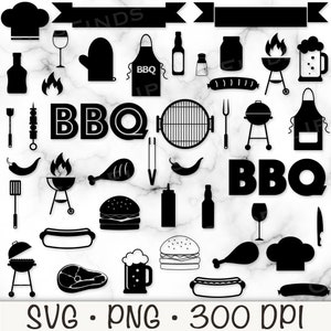 BBQ Food SVG, Pacchetto SVG BBQ, Forme Silhouette BBQ, Icona BBQ, Grill, Hamburger, Fiamma, Birra, Utensili per grigliate BBQ, Hot Dog, Grafica