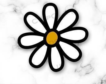 レトロなデイジーの花 SVG PNG: クールな黒のアウトライン クリップ
