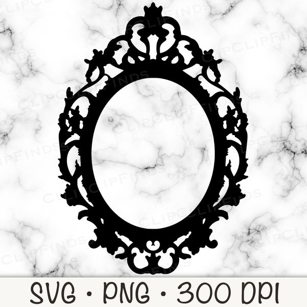 Antique Mirror Oval Frame, Tea Party, SVG Vector File and PNG Transparent Background, Instant Download