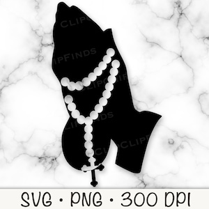 Mani in preghiera con rosario, mani in preghiera, SVG / Vector / PNG Download digitale