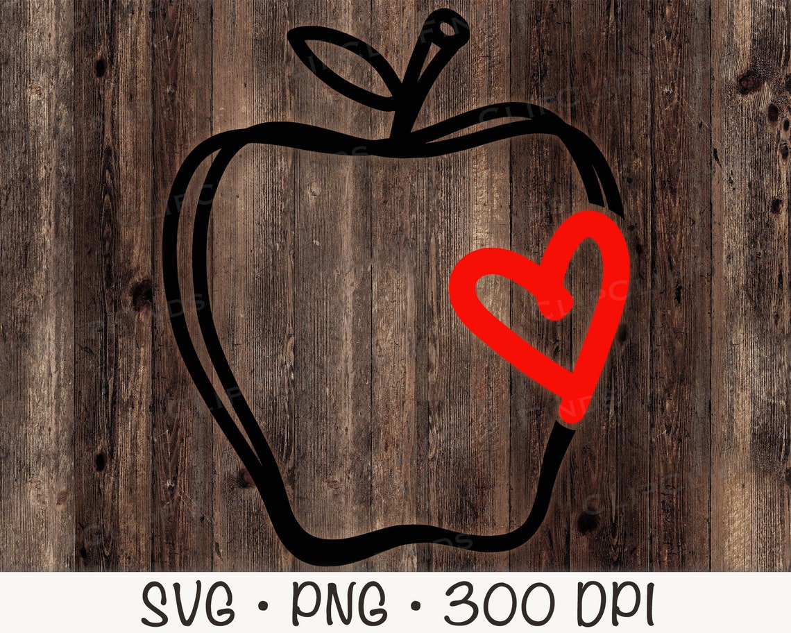 Apple With Heart Outline Doodle SVG Vector Cut File PNG - Etsy