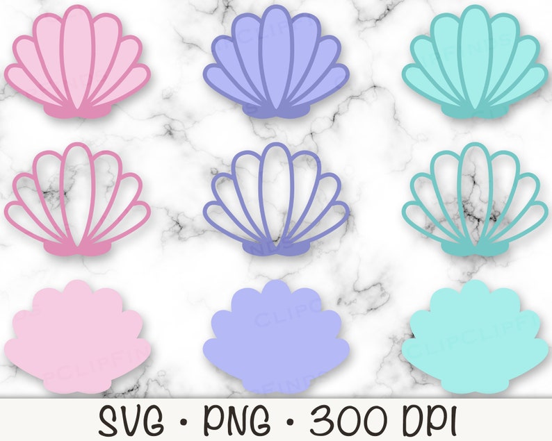 Seashell SVG, Seashell Outline, Solid Seashell, Cute Pastel Seashells PNG, Colorful Seashells, Sea Life, Mermaid Clipart, Digital Download zdjęcie 1