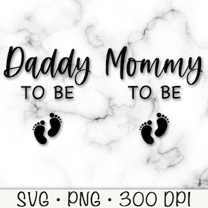 Mamãe para ser, papai para ser, dele e dela, anúncio de gravidez, pés de bebê, SVG, PNG, sublimação, download digital instantâneo