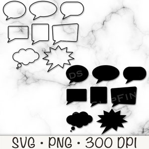 Speech bubbles SVG, phylactères contour PNG, clipart bulles, bande dessinée bulles, téléchargement numérique