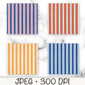 May include: Four square designs with vertical stripes in various color schemes: pink and navy blue, orange and white, yellow and white, and blue. The image includes the text "JPEG &bull; 300 DPI".