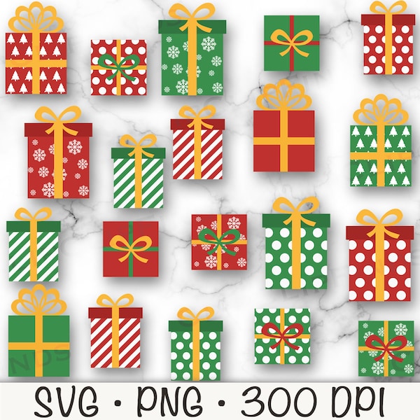 Christmas Presents, Christmas Gifts, SVG, PNG, Clipart, Stripped, Polkadots, Red and Green, Bow, Santa Gifts, Instant Digital Download