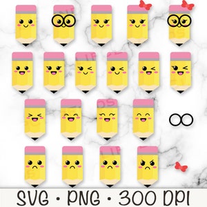 Lápis Kawaii SVG, Lápis Bonito PNG, Clipart de Lápis de Rosto Bonito, Escola, Professor, Estudante, Lápis de Menina, Download Digital