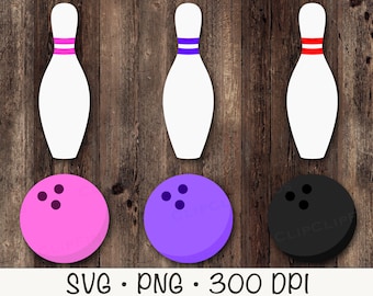 Quille de bowling SVG, SVG de boule de bowling, bowling PNG, rose, violet, rouge, clipart bowling coloré, téléchargement numérique immédiat