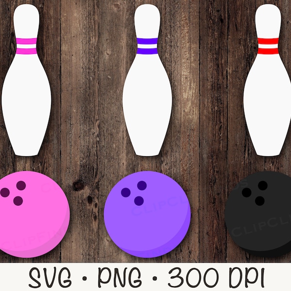 Bowling Pin SVG, Bowling Ball SVG, Bowling PNG, Pink, Purple, Red, Colorful Bowling Clipart, Instant Digital Download