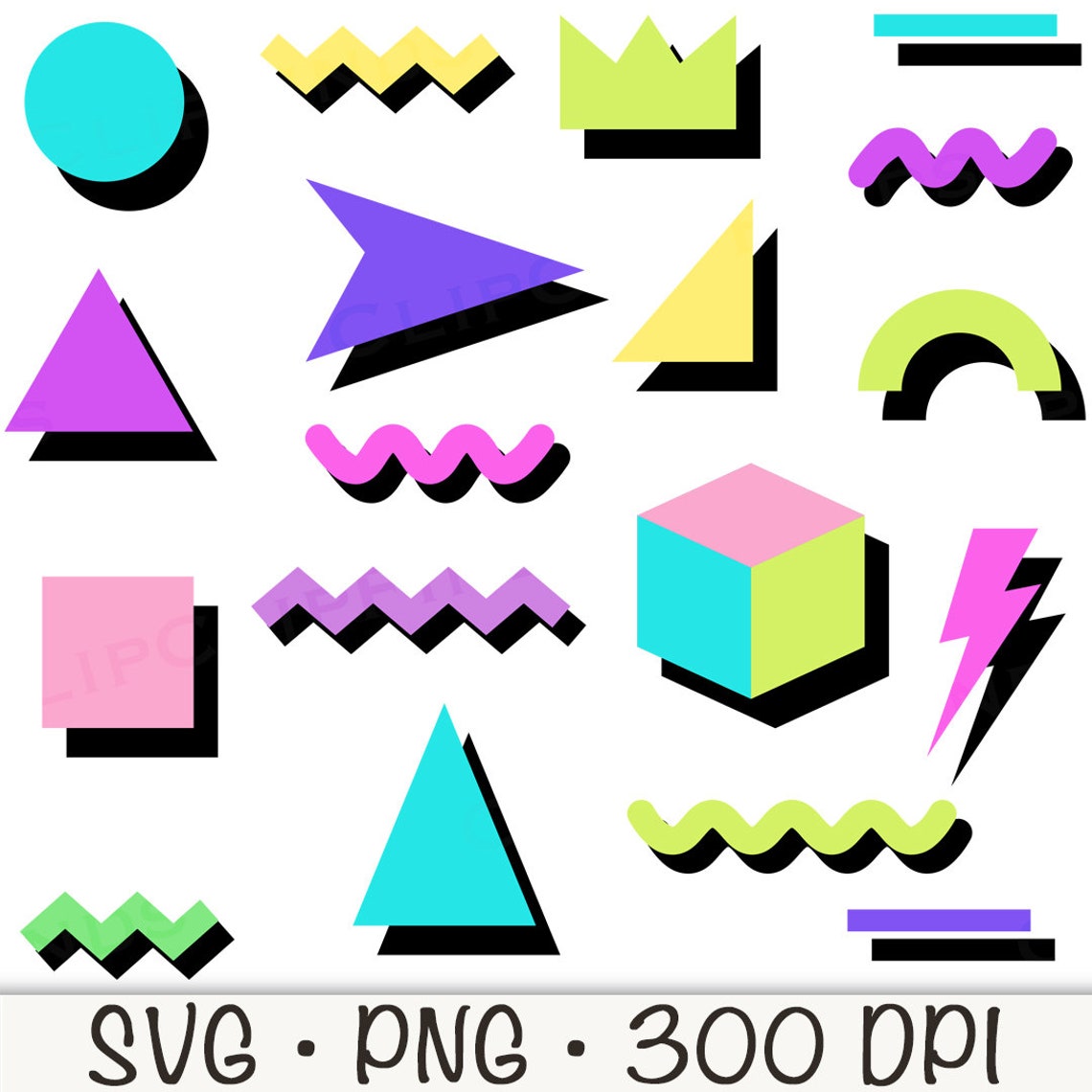 90's SVG, Retro Shapes PNG, Memphis Shapes Clipart, Nineties Elements ...