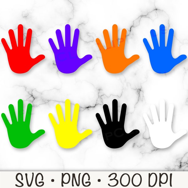 Hand Silhouette SVG, Colorful Handprint Bundle Pack PNG, Painted Hands Graphics, Rainbow Hands, School, Teacher, Instant Digital Download