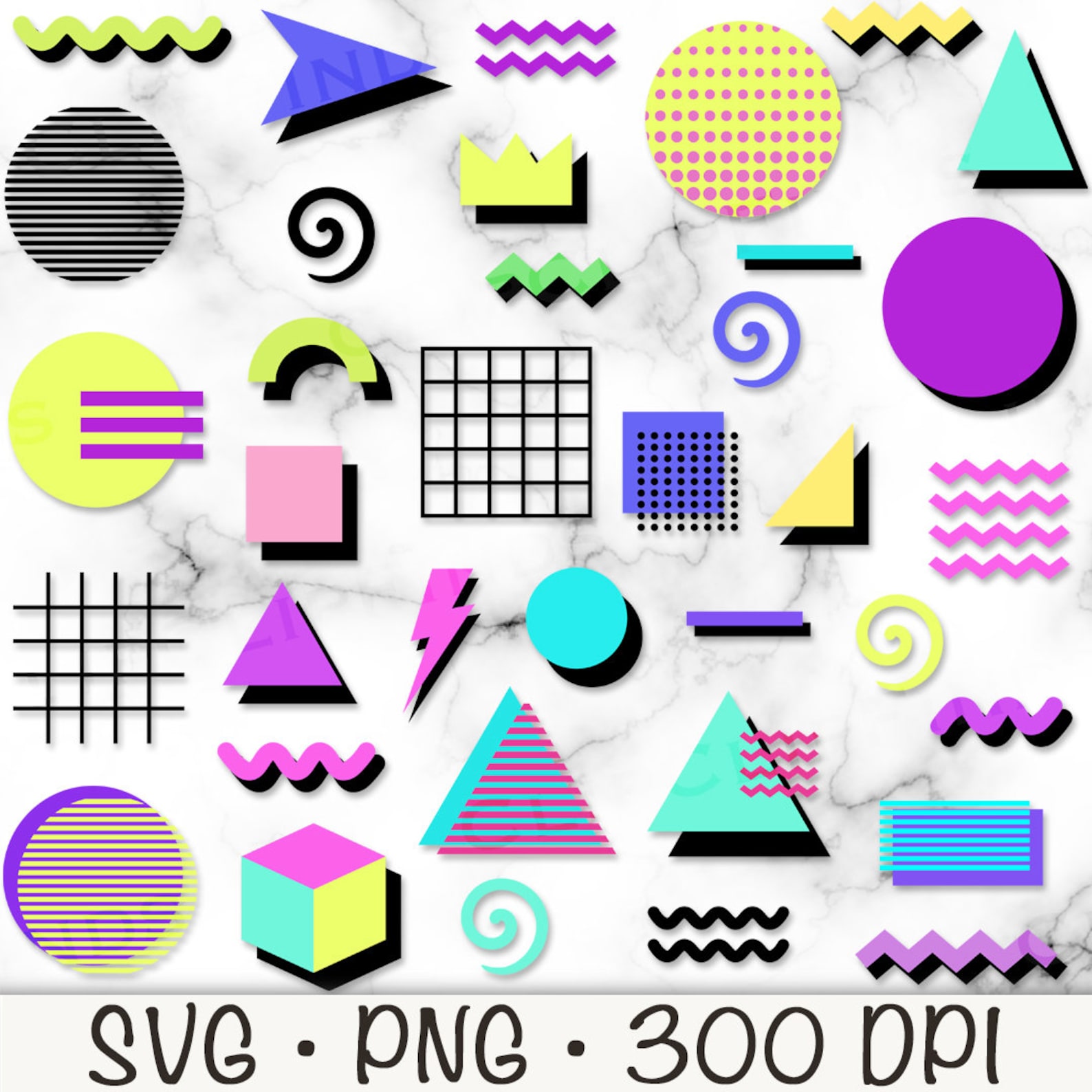 90's SVG, Retro Shapes PNG, Memphis Shapes Clipart, Nineties Elements ...